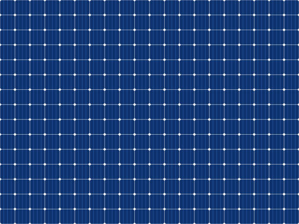 ilustrações de stock, clip art, desenhos animados e ícones de solar panel grid seamless pattern. sun electric battery texture. solar cell pattern. sun energy battery panel seamless background. alternative energy source. vector illustration on blue background - voltaic