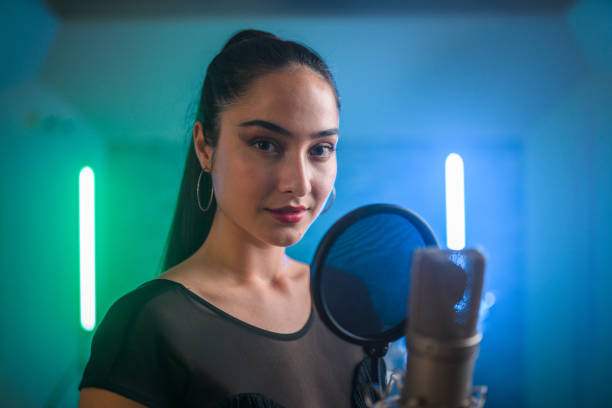 Blue-toned microphone.
