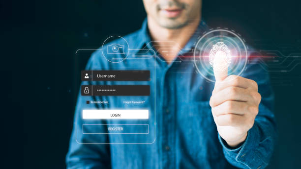 istock Cyber security, login, data protection concept Fingerprint scanning and biometric authentication, and processing for accessing personal data, surveillance and security scanning cyber 1438266764
