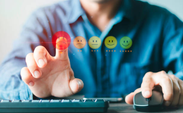 istock Customer review satisfaction feedback survey User Concept of customer experience dissatisfaction, Customers can evaluate the quality of service leading to the reputation ranking of business 1438266837