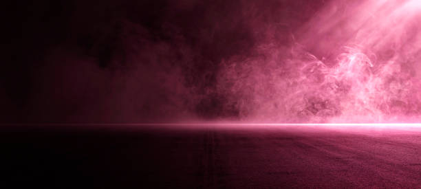 istock Dark street, asphalt abstract dark red  background, empty dark scene, neon light, spotlights The concrete floor and studio room with smoke float up the interior texture for display products, Night view 1438267363