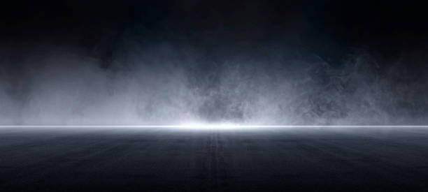 istock Dark street, asphalt abstract dark background, empty dark scene, neon light, spotlights The concrete floor and studio room with smoke float up the interior texture for display products, Night view 1438267375