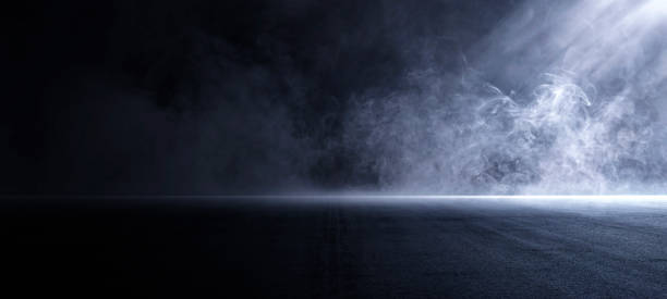 istock Dark street, asphalt abstract dark background, empty dark scene, neon light, spotlights The concrete floor and studio room with smoke float up the interior texture for display products, Night view 1438267377