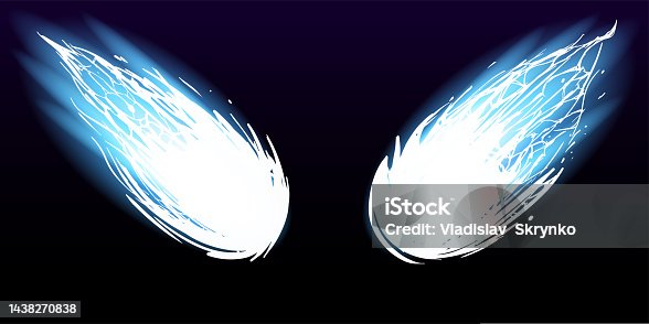 istock Two blurry white blots with a blue glow on a black background. 1438270838