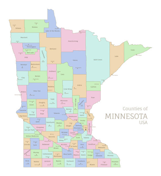 illustrations, cliparts, dessins animés et icônes de comtés du minnesota, carte administrative de l’état fédéral des états-unis - winona