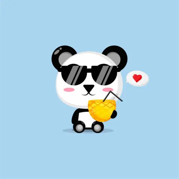 Vector illustration of Cute panda brings pineapple juice