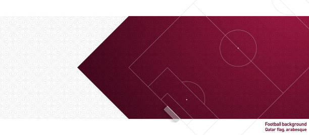 ilustraciones, imágenes clip art, dibujos animados e iconos de stock de una cancha de fútbol con la imagen de la bandera de qatar y arabesco. - world cup