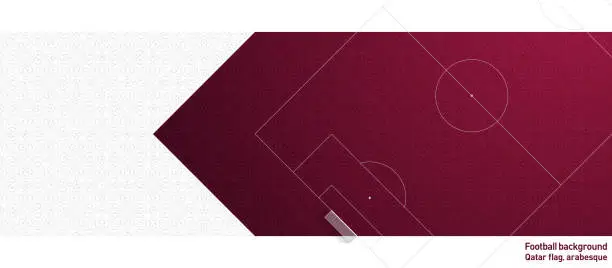 Vector illustration of A soccer court with the image of Qatar flag and arabesque.