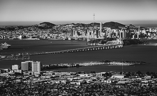 Downtown San Francisco, CA in black and white.