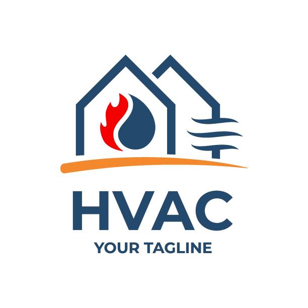 HVAC, house heating and air conditioning logo installation HVAC, house heating and air conditioning logo installation competition heat stock illustrations