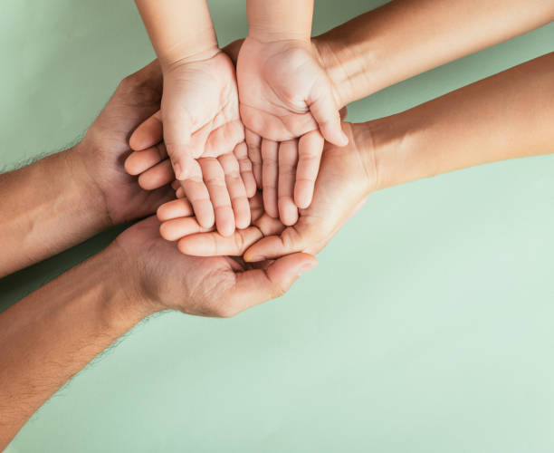 istock Top view parents and little kid holding empty 1438280937