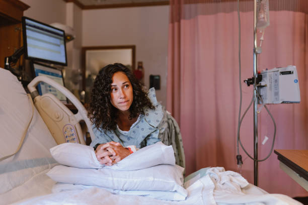 istock Pregnant woman in labor resting between contractions 1438281456