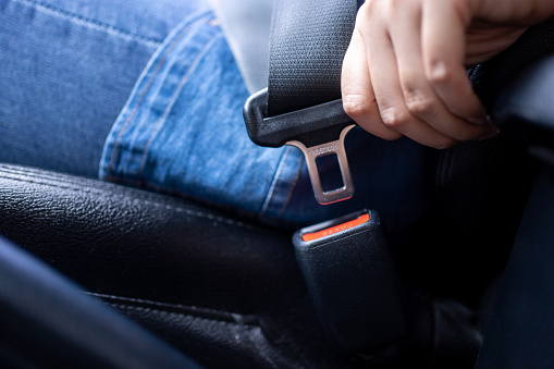 Transportation and Vehicle Concept  Seatbelt Fasteners in a Car