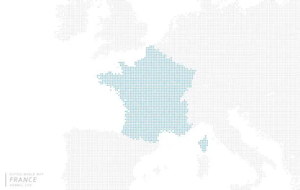 Vector illustration of A blue dot map centered on France.