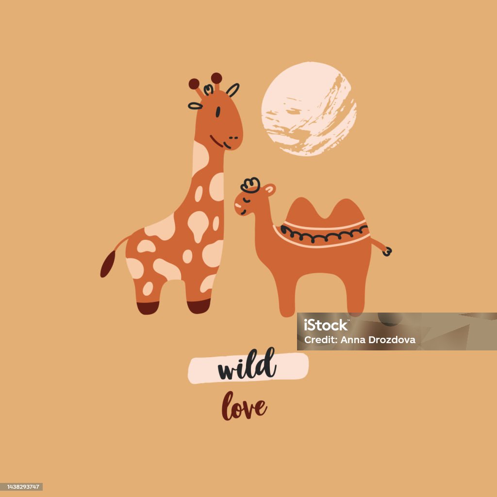 Baby Boho Nursery Poster Safari Animals Giraffe Camel Stock