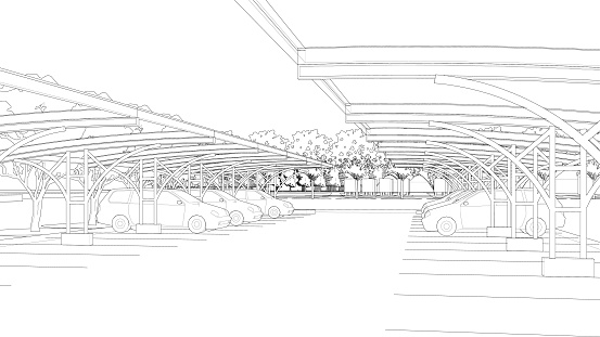 3D illustration of parking lot