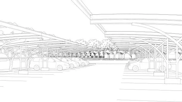 Vector illustration of 3D illustration of parking lot