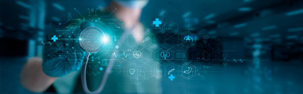 istock Medicine doctor with stethoscope touching icon medical treatment on digital virtual interface and healthcare network, Doctor online, digital healthcare, Technology of global health. 1438294058