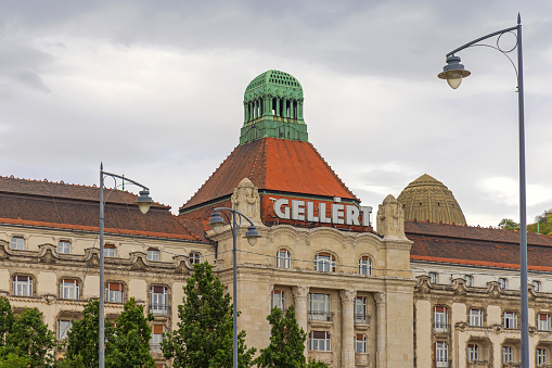 Budapest, Hungary - July 31, 2022: Historic Hotel Gellert Building at Buda City.