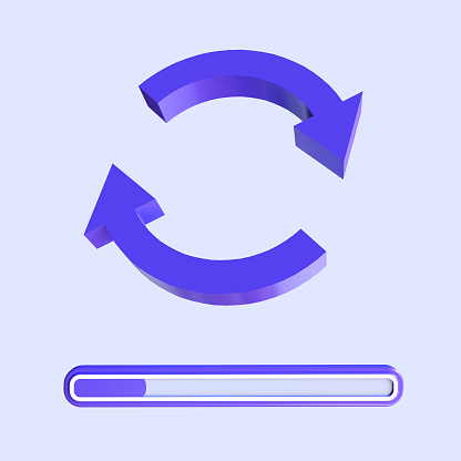 Update icon with gears. Loading or updating files, install new software, operating system, update support, setting options, maintenance, adjusting app process, 3d rendering