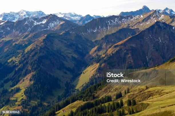 Beautiful Shot Of Green Mountains From Walmendingerhorn Mittelberg Austria Stock Photo - Download Image Now