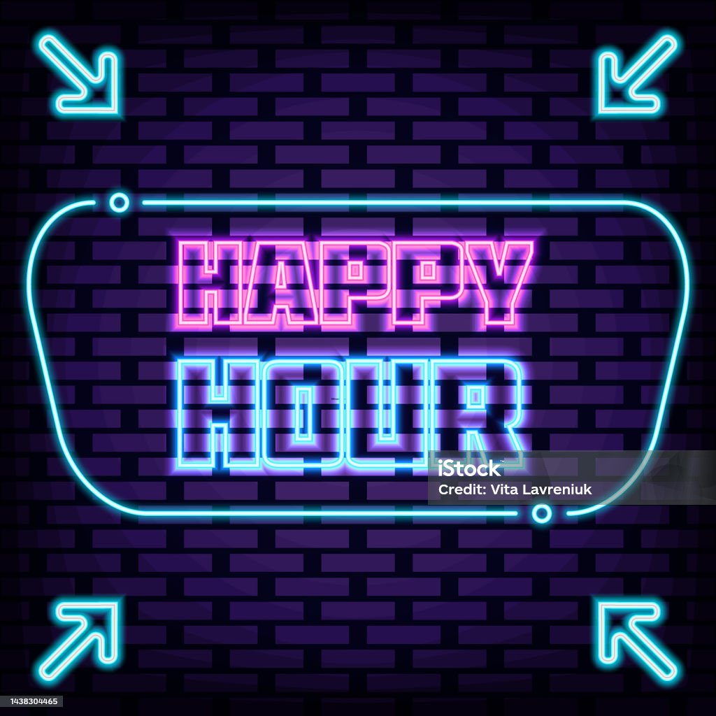 Happy Hour Sign Example Happy Hour Neon Sign Vector Neon Script Night Bright Advertising Stock ...
