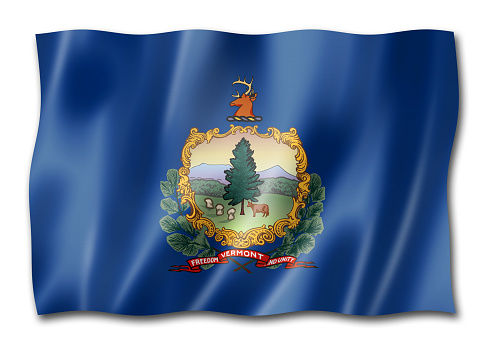 Vermont flag, united states waving banner collection. 3D illustration