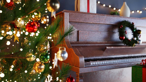 istock Christmas tree and old piano, 3d rendering 1438307504