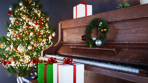 istock Christmas tree and old piano, 3d rendering 1438307506