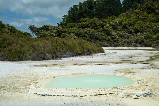 A closeup shot of a thermal lake at the Wai-o-Tapu, Rotorua, New Zealand
