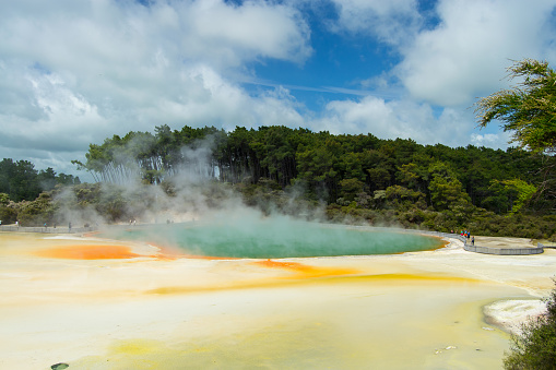 A closeup shot of a thermal lake at the Wai-o-Tapu, Rotorua, New Zealand