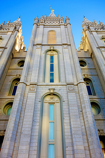 A vertical shot of Salt Lake Temple, Utah USA