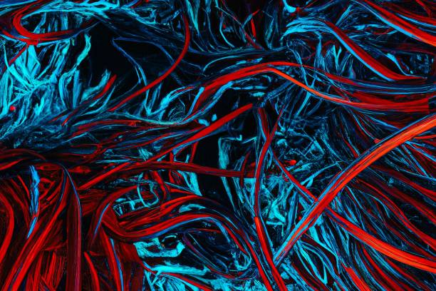 istock Abstract illustration of messy blue and red strings for a background or wallpaper 1438316113