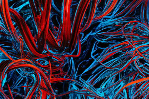 istock Abstract illustration of messy blue and red strings for a background or wallpaper 1438316120