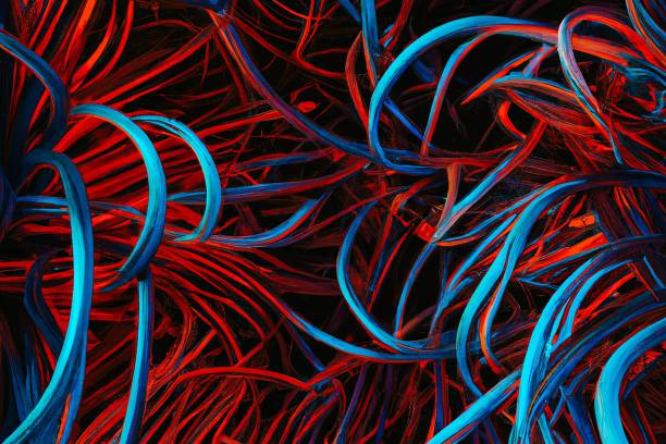 istock Abstract illustration of messy blue and red strings for a background or wallpaper 1438316124