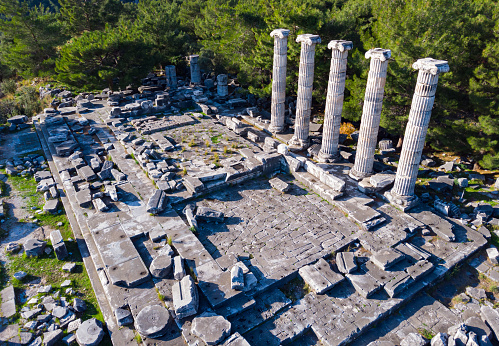 Temple of Athena Polias in the ancient Priene. View from above