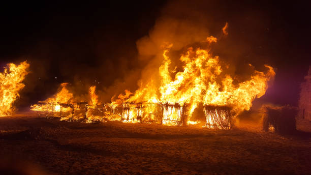 A view of a massive fire in the town