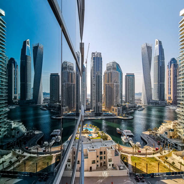 Dubai, United Arab Emirates – June 03, 2019: View of the Dubai Marina skyline and its skyscrapers.
