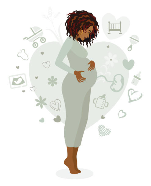 ilustrações de stock, clip art, desenhos animados e ícones de pregnancy. future african mother care positive emotion. - one person women human pregnancy beautiful