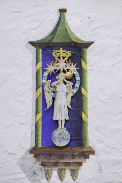 A trompe l'oeil painting of an an Portmeirion, United Kingdom – February 22, 2019: A trompe l'oeil painting of an angel in Portmeirion portmeirion stock pictures, royalty-free photos & images