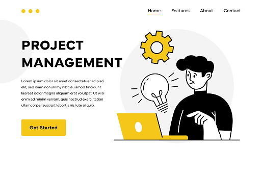 Project Management Colorful illustration for web banner and landing page design.