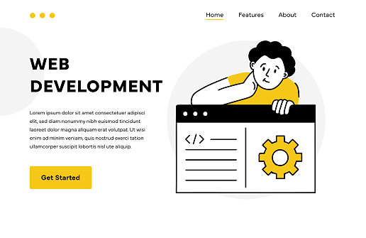Web Development Colorful illustration for web banner and landing page design.