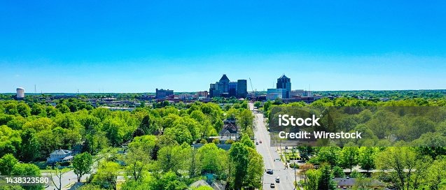 istock Beautiful shot of Greensboro, North Carolina skyline from the East with a clear blue sky 1438323580