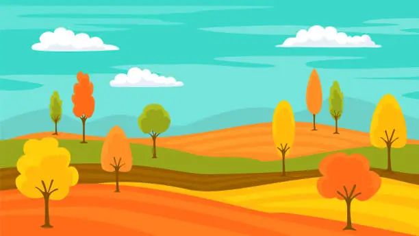 Vector illustration of autumn fall cartoon landscape background, vector illustration graphic