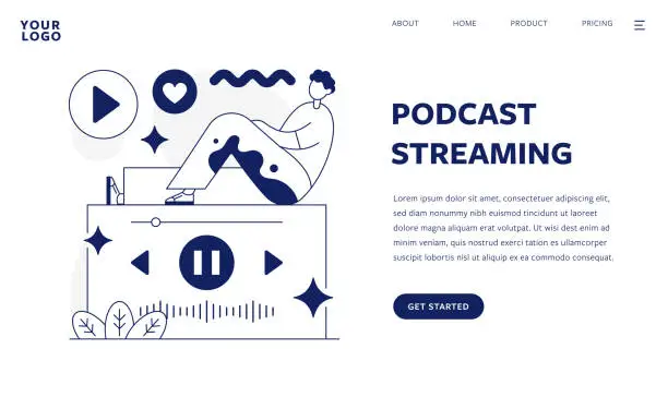 Vector illustration of Podcast Streaming Flat Design Illustration Template for web and mobile