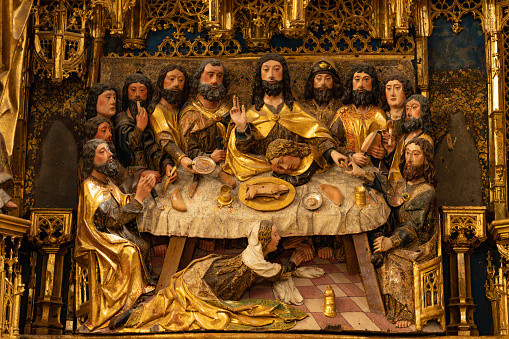 Burgos, Spain, Oct. 6, 2022: las supper at the alter piece of Cartuja de Miraflores, Burgos, Spain