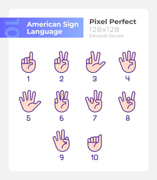 istock Digits in American sign language pixel perfect RGB color icons set 1438327186
