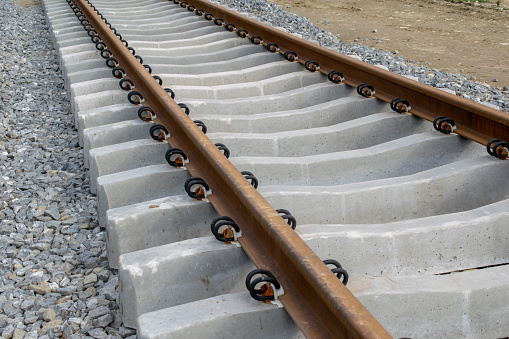 new railroad track. construction of the railway track