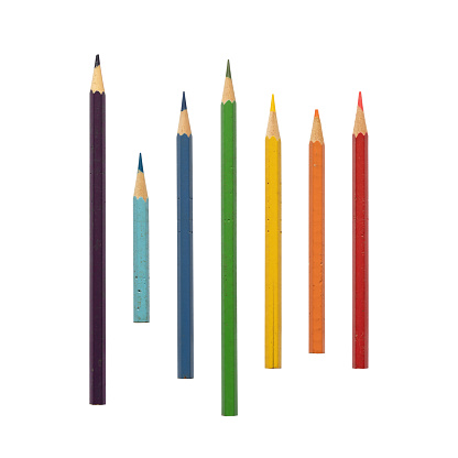 A set of color pencils in a cup isolated on a white background. Copy space. A School stuff.Drawing supplies.