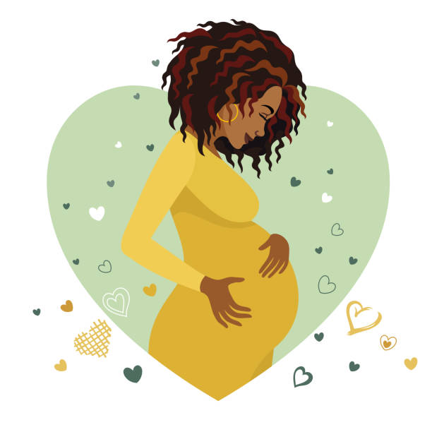 ilustrações de stock, clip art, desenhos animados e ícones de pregnancy. future african mother care positive emotion. - africana gravida